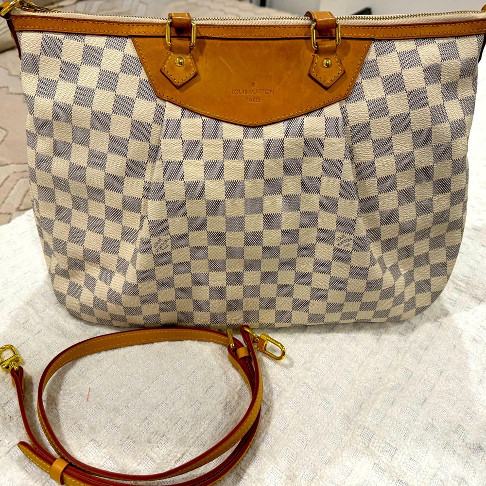 Louis Vuitton Damier Azur Siracusa GM Bag. Authenticated. EXCEPTIONAL condition.